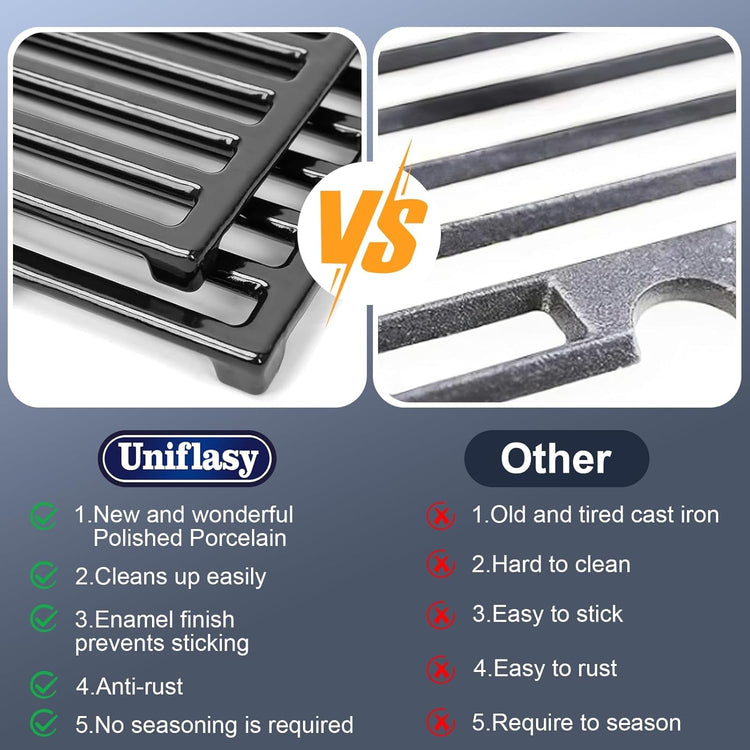Uniflasy 7638 Porcelain-Enameled Cast Iron Cooking Grates for Weber GS4 Spirit II 300& Spirit 300 Series, E-310 E-330,Genesis Silver/Gold B & C Grill Grates Replacement Parts, Replace for Weber 7639