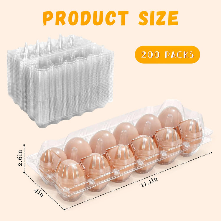 200Pcs Plastic Egg Carton Bulk Empty Clear Egg Tray Holder Container for Farm Business Market Home Kitchen Refrigerator Storage (200 Count)
