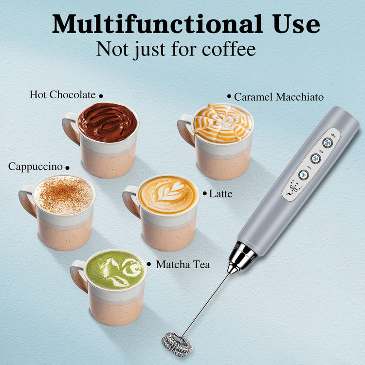 Milk Frother Wand Rechargeable Handheld Whisk Coffee 3 Speed Adjustable