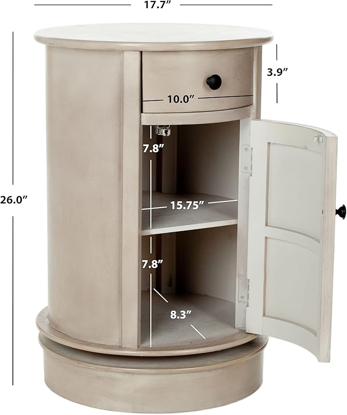 SAFAVIEH Home Collection – Tabitha Grey Round Swivel Storage End Table, Farmhouse Accent Table with Drawer & Cabinet, Fully Assembled (AMH5712A)