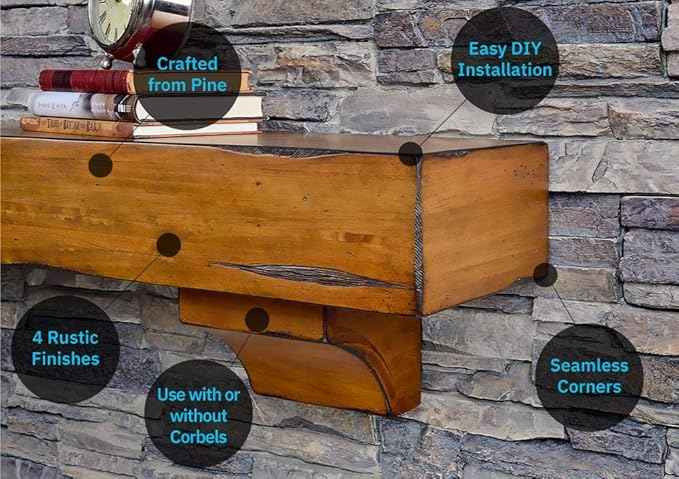 MANTELSDIRECT Breckenridge 72” Fireplace Mantel Shelf with Corbels – Rustic Floating Mantel Shelf for Over Fireplace – Chestnut - Wood Shelf for Wall – Pine Box Construction