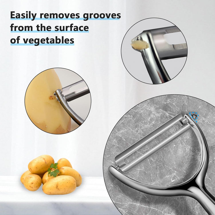 LIIGEMI Effortless Y Peeler with Sharp Stainless Steel Blades for Apples, Cucumbers - Ergonomic Handle for Easy Potato Eye removal, Perfect for Cooking Enthusiasts and Kitchen Novices(silvery)