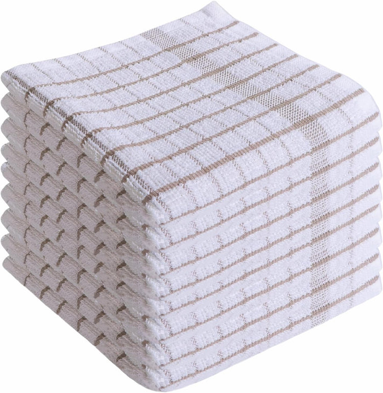 AMOUR INFINI Kitchen Dish Cloths Set of 8 - Ultra Soft, Highly Absorbent, Quick-Drying Terry Cotton Dishcloths 12"x12" Inch Wash & Cleaning Cloths for Kitchen & Dishwashing (Beige) - Nestoria