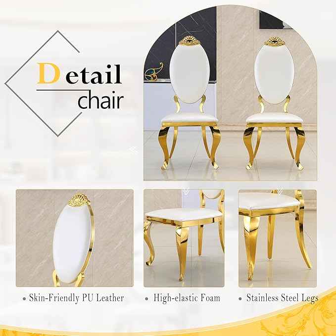 AF ARTISAN FURNITURE 7 Piece Luxury Dining Room Set, Modern Dining Table and Upholstered Chairs Set, Marble Kitchen Table Set for 6, Big Kitchen Dinner Tables Kit with Silver Base