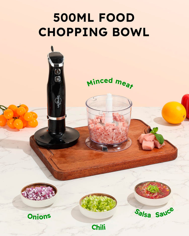 6-in-1 Immersion Blender Handheld, Hand Blender with Chopper & 34oz Blending Cup Storage Base, 2-Speed Adjustable Stick Blender,Stainless Steel Blades, Detachable Blender, Whisk, Milk Frother