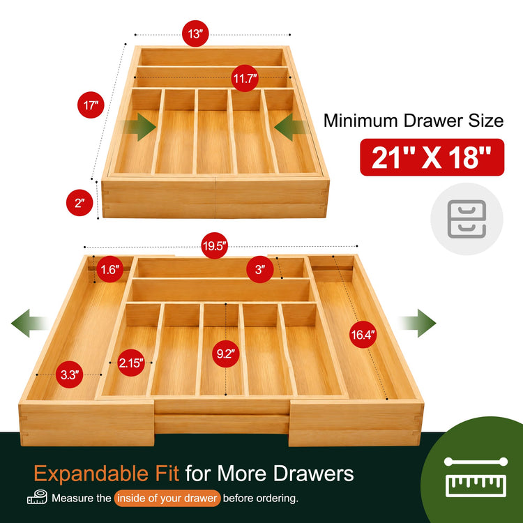 Large Premium Bamboo Silverware Organizer