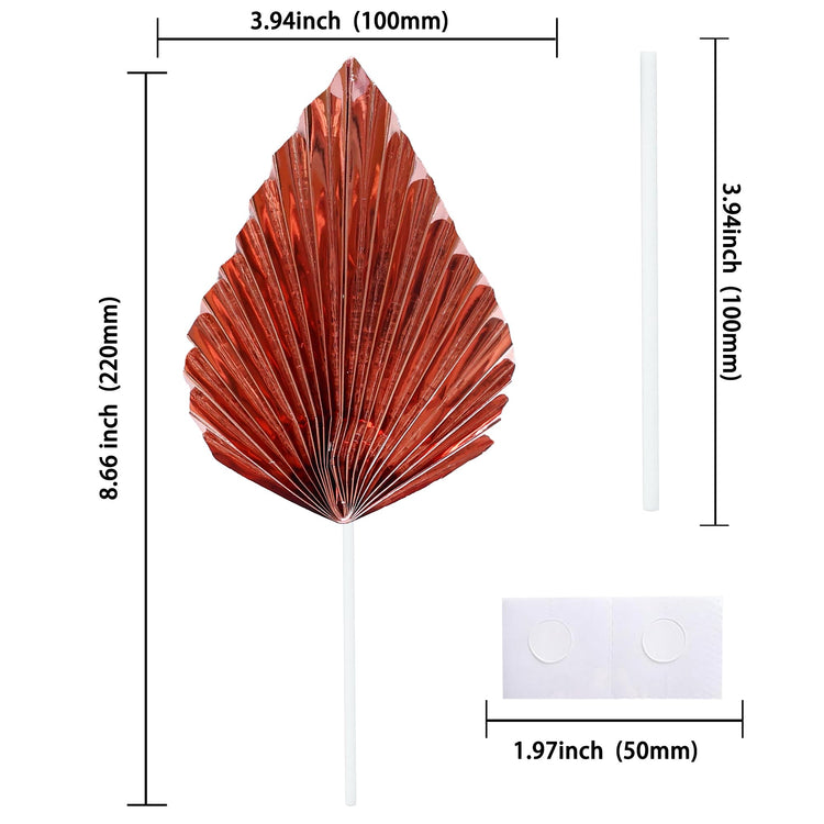 6Pcs Paper Palm Fan Cake Toppers Palm Spear Leaves Fan Cupcake Toppers Cake Insert Decorations Craft DIY Cake Bakeware Decoration for Birthday Wedding Party Supplies Light Rose Gold (6 Count)