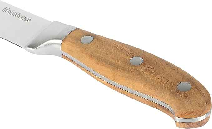 Bloomhouse 8-Inch Slicing Knife – German Stainless Steel Carving Blade with Forged Italian Olive Wood Handle, Full Tang Knife for Meat, Roasts & BBQ