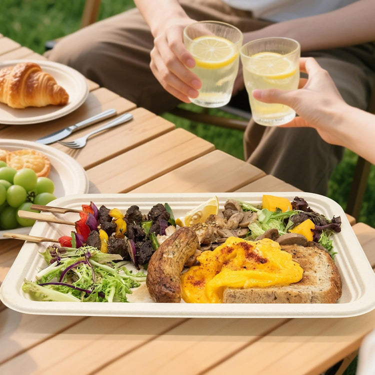 100 Pack 14 Inch Disposable Paper Food Trays for Serving Food, 100% Compostable Heavy-Duty Party Platters, Large Paper Plates for Crawfish Boil Party Supplies, Lobster, Thanksgiving