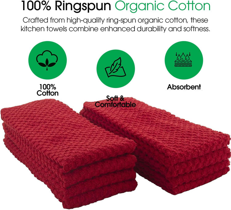 DG Collections Terry Dish Towels, 100% Cotton Kitchen Towels, Set of 8 (15x25 inch) Hand Towels - 400 GSM, Absorbent Terry Cloth Dish Towels for Kitchen, Soft Tea Towels - Red Color - Nestoria