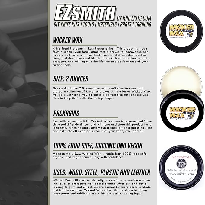 WICKED WAX - (2.0 oz.) - Cutting Edge Knife Protection - For Steel, Wood, Epoxy, Plastic, and Leather - 100% Organic & Food Safe - (USA Made) – Total Clean And Protect