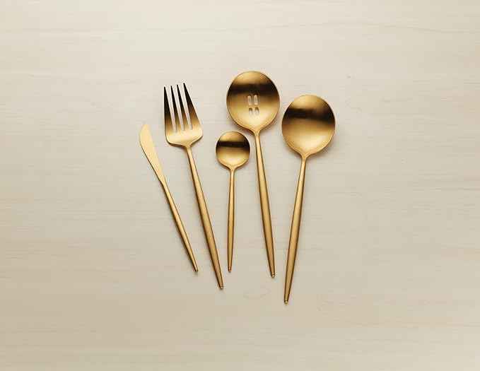 Hampton Forge 894758 Skandia Zephyr Satin Gold 45 Piece Flatware Set, Metallic