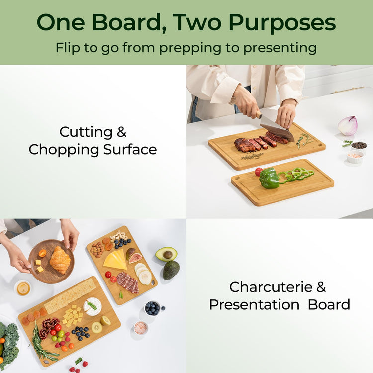 Natural Bamboo Cutting Board Set of 2 (2 Count)