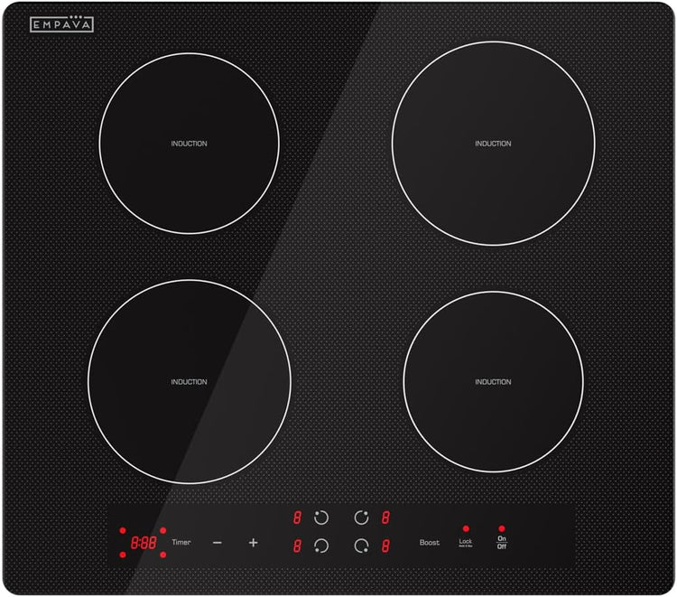 Empava 24 Inch Electric Induction Cooktop 4 Burner Built-in Smooth Glass Stove Top with Power Boost, Touch Control, Timer, Child Lock, Residual Heat Indicator, Hardwired