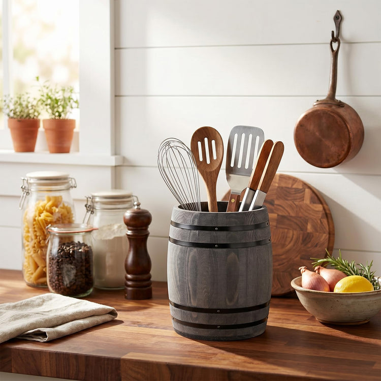 Wine Barrel Design Kitchen Utensil Crock
