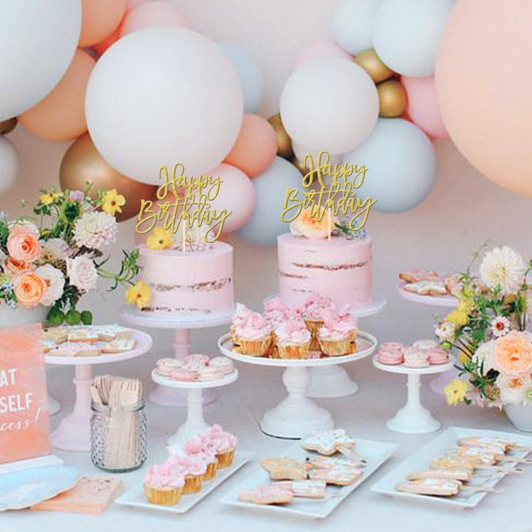 1 PCS Gold Happy Birthday & Anniversary Cake Topper