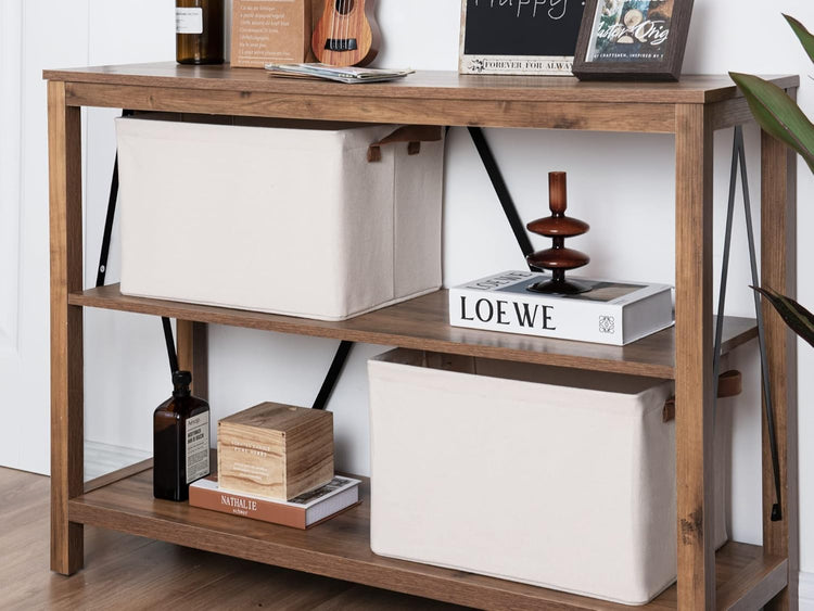 StorageWorks Storage Baskets for Shelves with Metal Frame, Organizing Bins, Fiber Shelf Baskets, Natural Color, 4-Pack