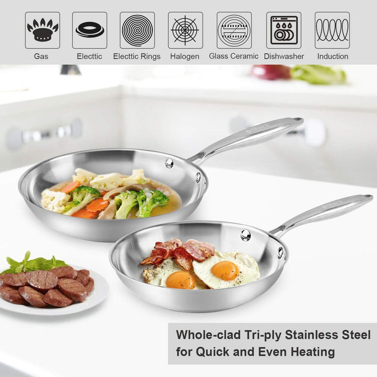 Tri Ply 304 Stainless Steel Frying Pan Set (8" & 10")