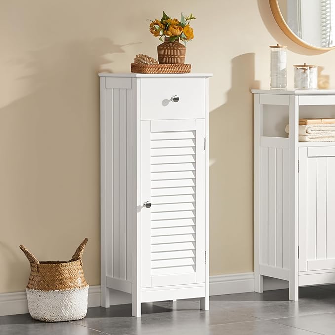 Yaheetech Bathroom Floor Storage Cabinet, Freestanding Side Table Storage Organizer Unit with Drawer and Single Shutter Door, D11.8xW12.6xH34.3 Inches
