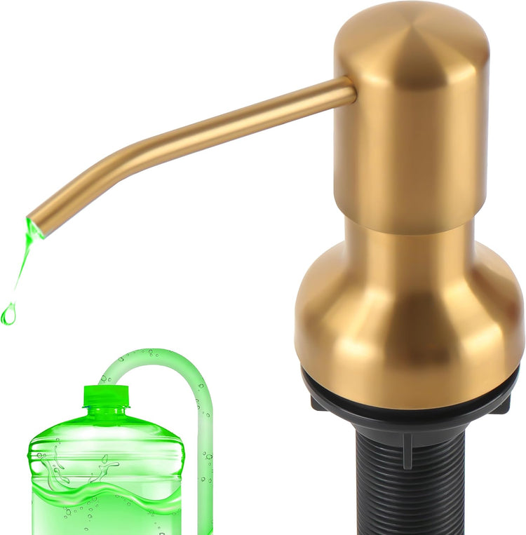 Soap Dispenser for Kitchen Sink, Sink Soap Dispenser with Longer Threaded Shaft Shank, 47" Extension Tube Connects Directly to Dish Soap Container, Wider Pump Head Base(Golden)