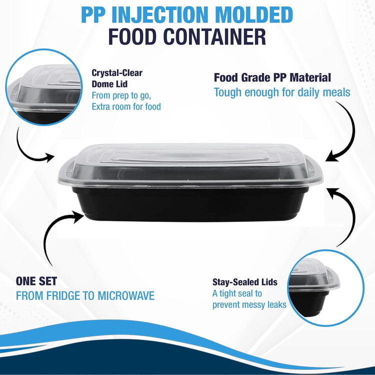 Ruthy's Outlet Meal Prep Containers W/Lids -Square Food Storage – BPA-Free| Stackable | Microwave | Freezer & Dishwasher Safe | Reusable Lunch Bento Box Portion Control & Planning (15 Pack, 32 oz)