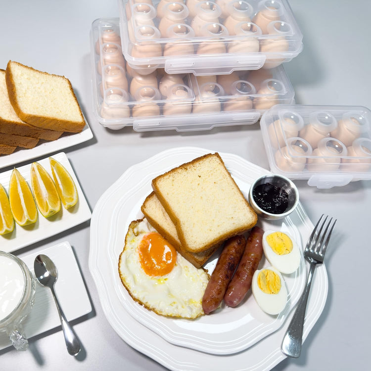 Egg Holder Camping, Egg Holder for Fridge, Egg Organizer for Refrigerator, Portable Egg Tray with Lid, Stackable Egg Storage with Safety Buckle, 15 Grid Egg Container, Clear White