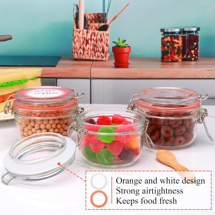 5 oz Glass Jars with Airtight Lid,Small Leak Proof Rubber Gasket Glass Canisters,Glass Food Storage Container for Kitchen,Jam,Spice, Cereal, Beans,Cookies
