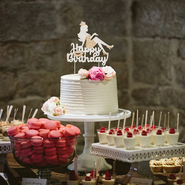 Happy Birthday Crown Queen High Heel Rhinestone Cake Topper