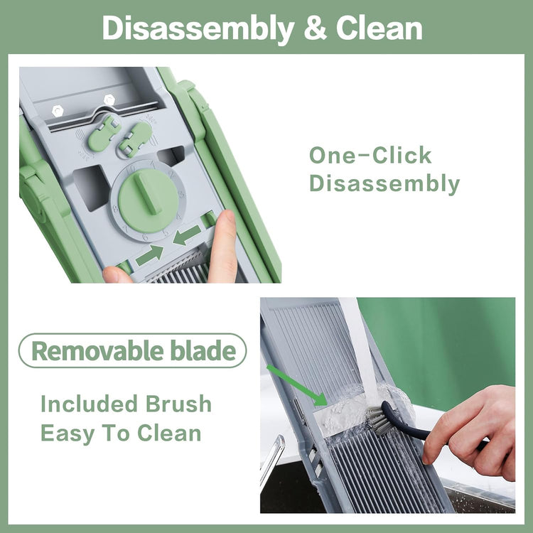 Upgrade Safe Mandoline Slicer for Kitchen, Chopper Vegetable Cutter, Potato Slicer Thickness Adjuster, French Fry Cutter, Veggie Dicer Faster Kitchen Mandolin for Meal Prep Green