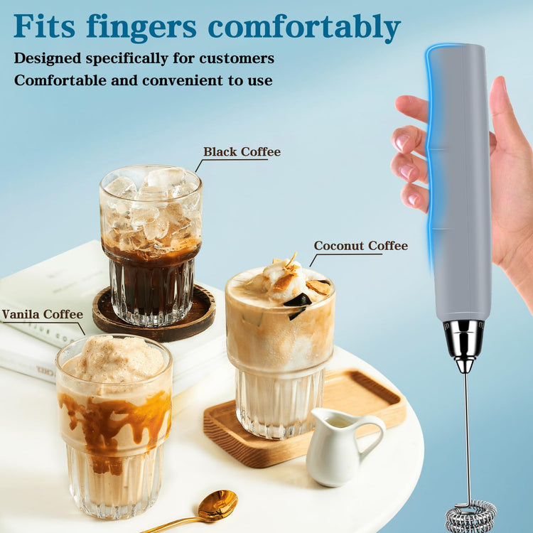 Milk Frother Wand Rechargeable Handheld Whisk Coffee 3 Speed Adjustable