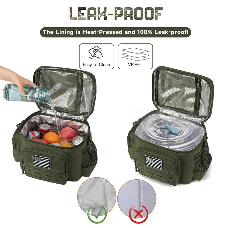 Tactical Lunch Bag for Mens Military Heavy Duty Lunch Box Work Leakproof Insulated Durable Thermal Cooler Bag for Adult Meal for Office Camping Picnic Pail MOLLE Webbing Army Green
