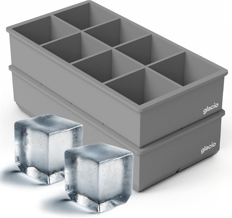 glacio Ice Cube Molds โ 2-Pack Silicone Trays for 8 Large Square Cubes โ Slow-Melt Ice for Whiskey, Cocktails, Coffee & More