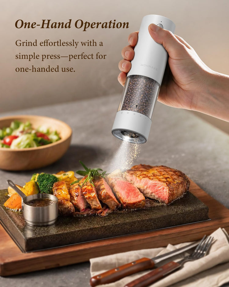 Electric Salt and Pepper Grinder Set with Charging Base & LED Light (2 Count)