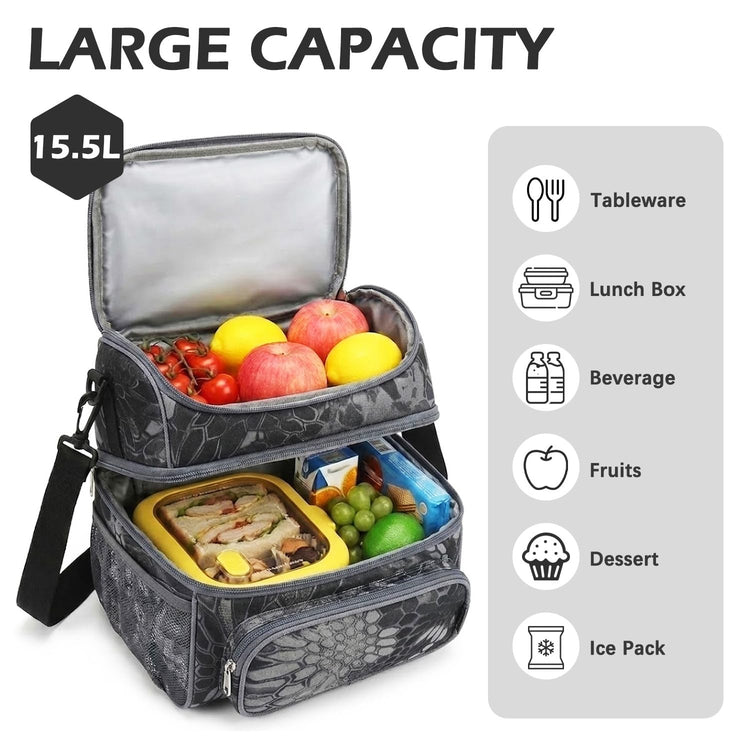 Double Layer Cooler Insulated Lunch Bag Adult Lunch Box Large Tote Bag for Men (2 Count)