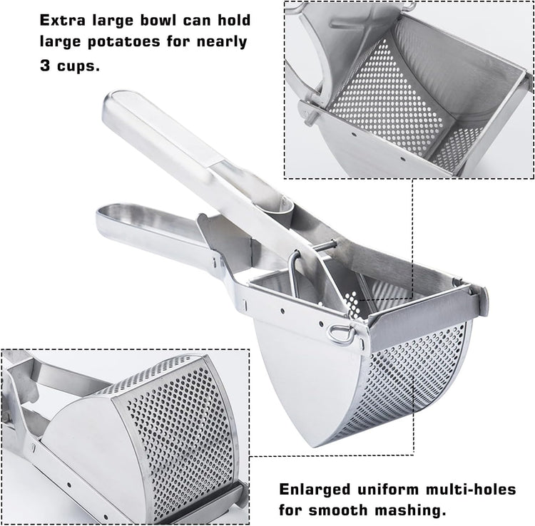 Potato Ricer, AITRAI Large 22oz Potato Masher Ricer Heavy Duty Stainless Steel Mashed Potato Masher for Smooth and Fluffy Mashed Potatoes