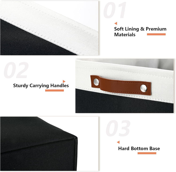 DULLEMELO Large Storage Baskets Fabric Storage Bins, Canvas Storage Basket for Shelf Toys, Decorative Large Storage Bins with Handle for Baby Gift(White&Black)