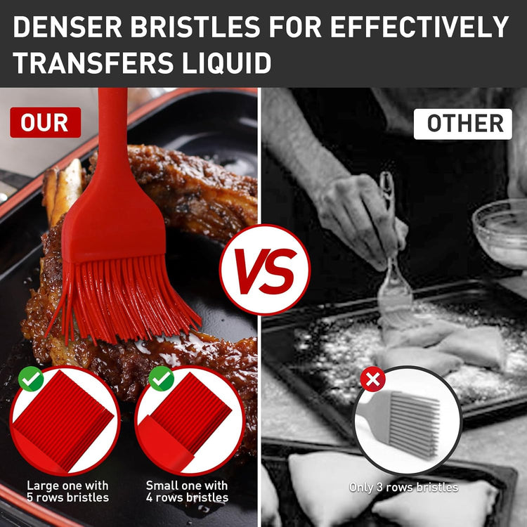Begonia Silicone Basting Pastry Brush-2pcs Heat Resistant Cooking Brush for Oil, Sauce, Butter, BBQ, Grill and Marinade, BPA Free, Dishwasher Safe (Red)
