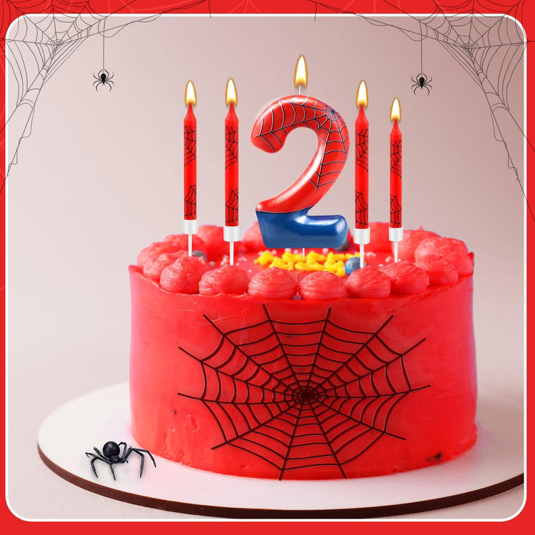 13 Pcs Spider Themed Birthday Candle Set Red Spider Theme Number 2 Candle Cake Topper for Boys Girls Birthday Decoration Spider Party Decoration Supplies (13 Count)