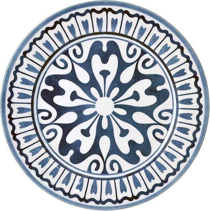 Tudor Royal Collection 24-Piece Premium Quality Round Porcelain Dinnerware Set, Service for 6 - HENNA BLUE, See 10 Designs Inside