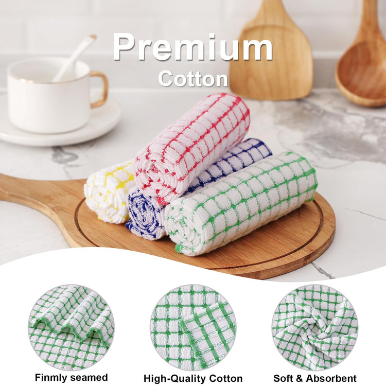 Cotton 12 Pack Kitchen Towels and Dishcloths Sets (12 Count)