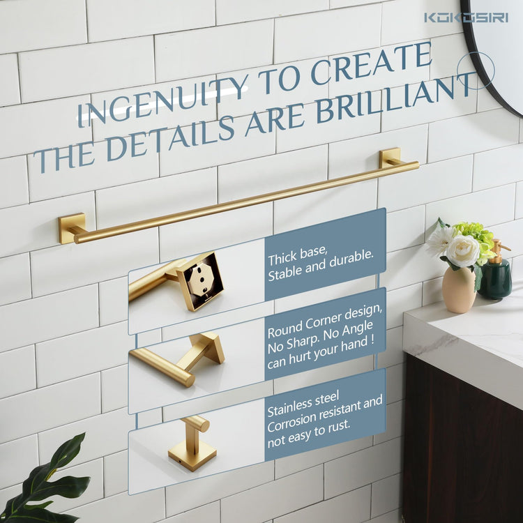 Bathroom Towel Bar 32'' Towel Holder for Bath Kitchen Cabinet Towel Rails 32 Inch Brushed Gold Stainless Steel B4005BG