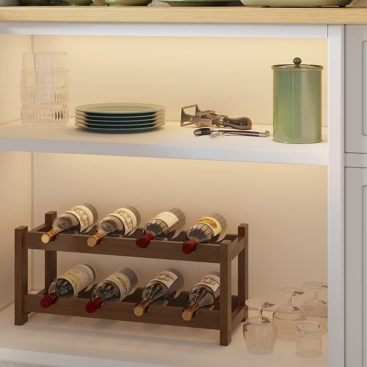 BAMEOS Bamboo Wine Rack, 2 Tier Wine Racks Countertop Storage, Wine Bottle Holder Wine Rack freestanding Floor for Kitchen, Bar, Pantry, Wine Cellar, Basement,Study,Maroon (16.85 L x 9.25W x 7H)