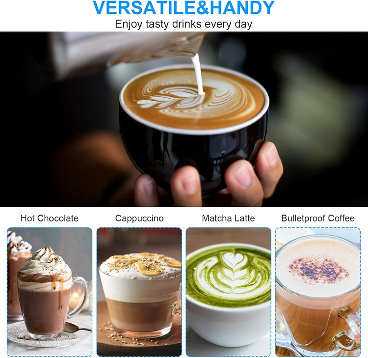 WanderLand Rechargeable Handheld Milk Frother Wand for Coffee,Drink Mixer with Stainless 2 Whisks, Electric Whisk 3 Speeds Adjustable, for Latte, Cappuccino, Hot Chocolate (Black)