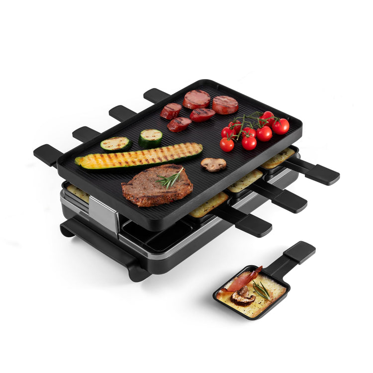 Classic 8 Person Raclette Party Grill with Reversible Cast Aluminum Non