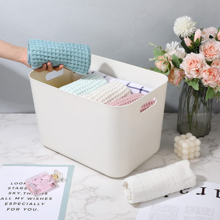 Plastic Storage Bins 10 Pcs White Pantry Organizer Bins Small Baskets Storage Containers for Home Kitchen (10 Count)