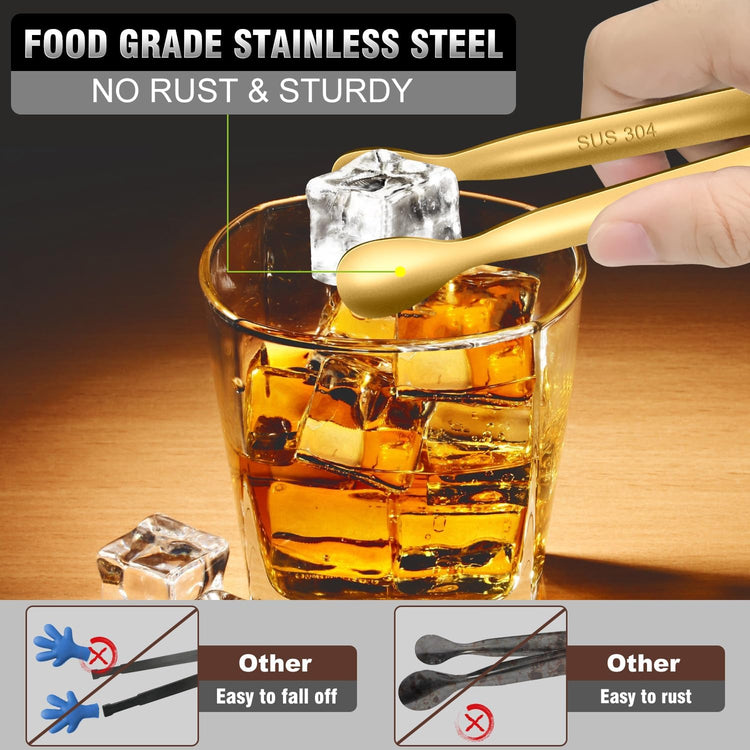 Walfos Small Gold Tongs For Serving,Food Grade Stainless Steel 4" Mini Tongs Appetizers for Parties Catering, Sugar,Desserts,Tea Party, Coffee Bar, Set of 12 (Gold)