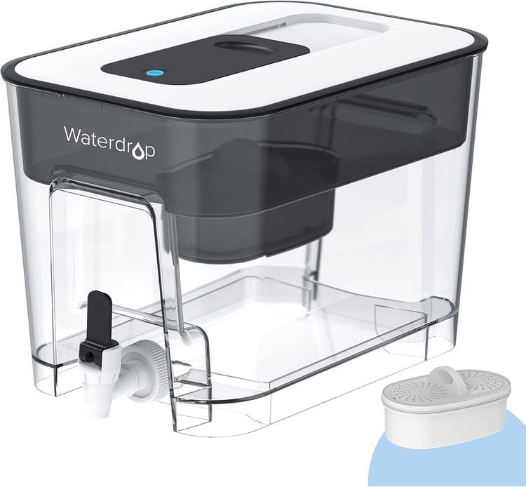 Waterdrop 40-Cup Large Water Filter Dispenser with 1 Filter, 200-Gallon Long-Life, for Home and Office, 5X Times Lifetime, Reduces Chlorine, PFOA/PFOS and More, BPA Free, Black