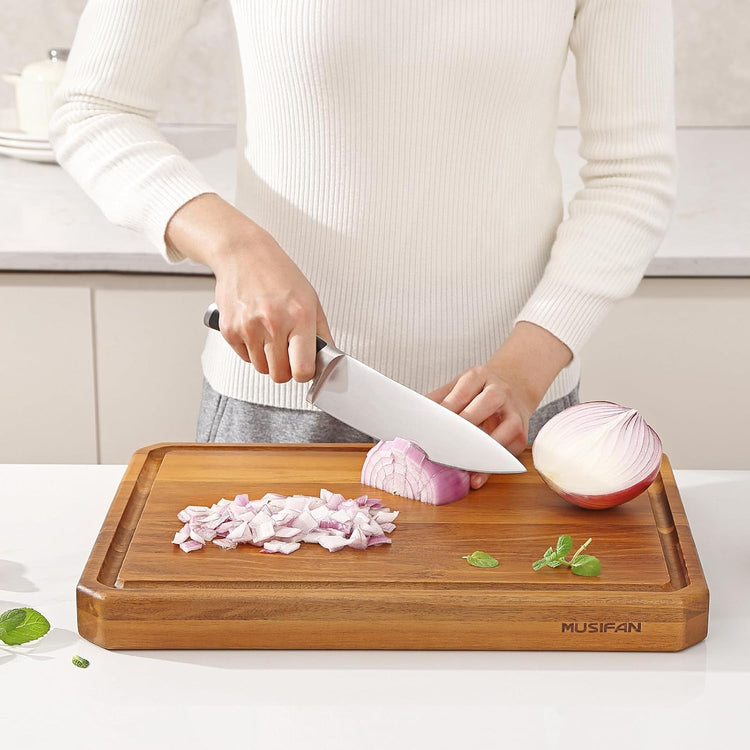 Acacia Wood Cutting Boards for Kitchen,Large Wooden Cutting Boards for Chopping Meat, Cheese, Fruits, and Vegetables,Extra Large Charcuterie Board with Handles, Juice Groove