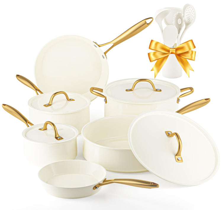 Ceramic Pots and Pans Set Non Stick Cookware Set with Utensils Set