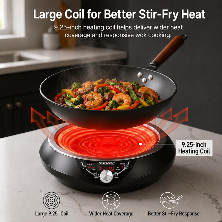 1700W Induction Cooktop with 13.4" Carbon Steel Wok Pan